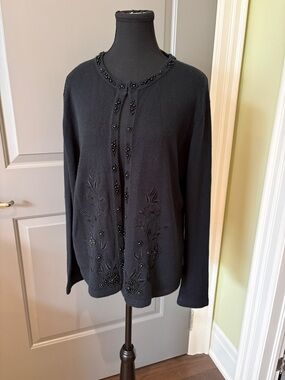 Black Embellished Women's Cardigan Sweater
